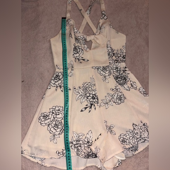 Lush Cream and Black Asymmetrical Bodysuit with Tie Front - Picture 6 of 6